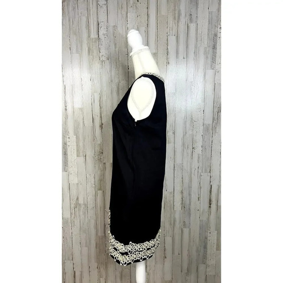 Mudpie Women's‎ Medium Black Shift Dress w/ Gold Lace Trim Sleeveless V-Neck - Picture 6 of 7